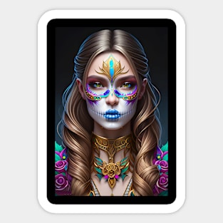 Pretty Woman in Sugar Skull Makeup - Sugar Skull Art Sticker